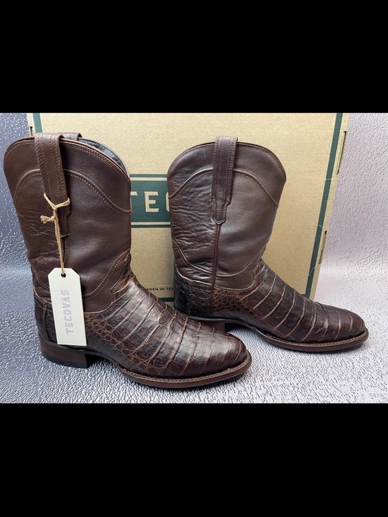 Tecovas The Cole Dark Brown Mahogany Caiman Cowboy Boots